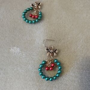 Elegant Green And Red Beaded Earrings